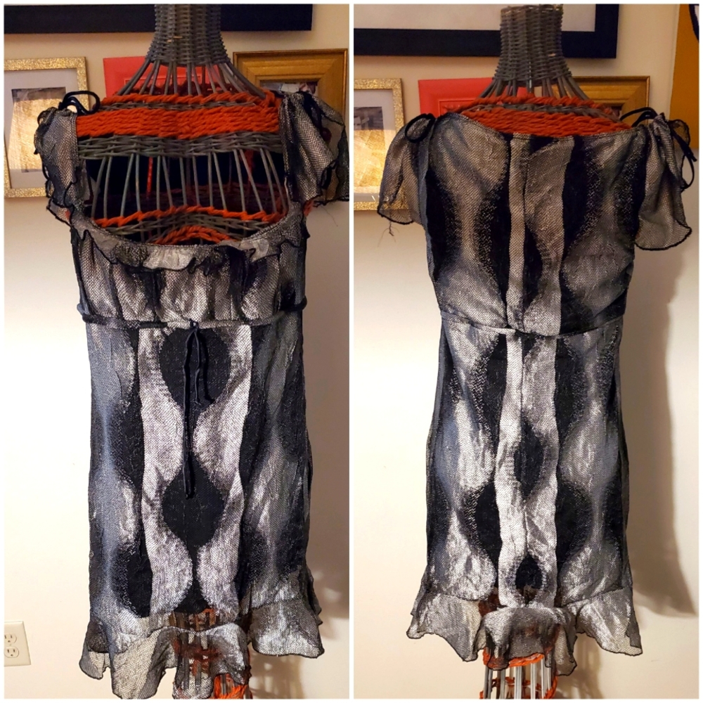 Lip Service HOUR OF DARKNESS Mini Dress Y2K 2002 XL Silver & Black RARE Babydoll